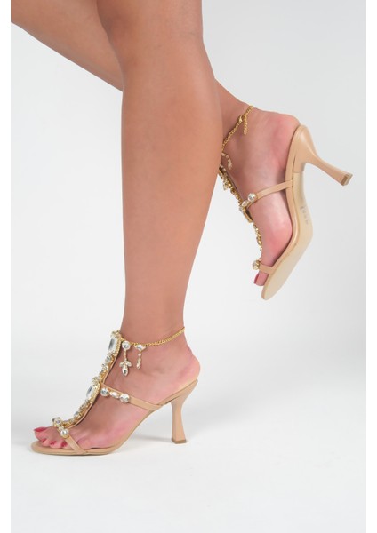 Taş Detaylı Bilek Bağlamalı 9 cm Topuklu Abiye Ayakkabı Sandalet modelleri