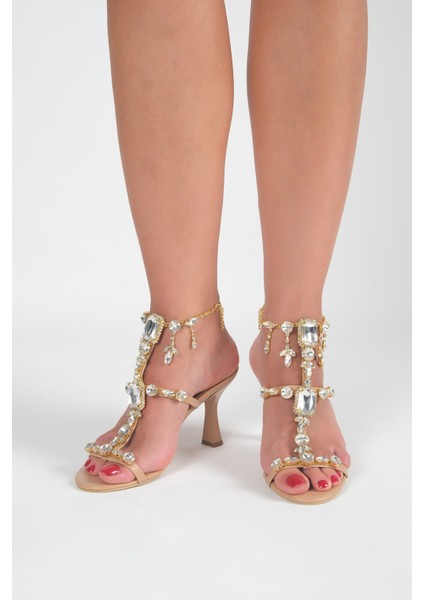 Taş Detaylı Bilek Bağlamalı 9 cm Topuklu Abiye Ayakkabı Sandalet fırsatları
