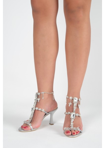 Taş Detaylı Bilek Bağlamalı 9 cm Topuklu Abiye Ayakkabı Sandalet indirimleri