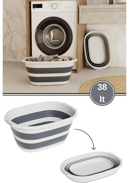 38 Litre Büyük Katlanır Sepet, Geniş Hacimli Akordiyon Çamaşır Selesi Oyuncak Kutusu Organizer 38LT