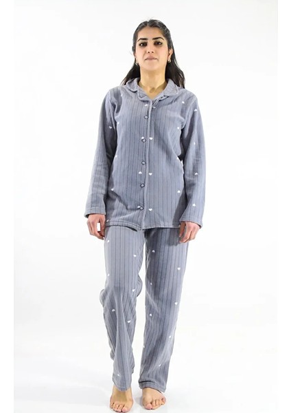 Önden Düğmeli Polar Pijama Takımı