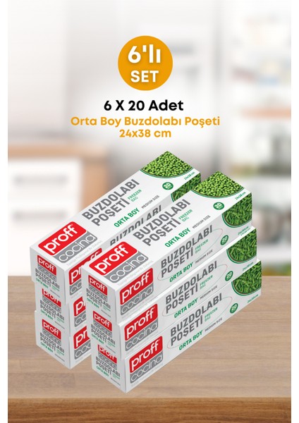 6 Adet 20'li Buzdolabı Poşeti Orta Boy –Dayanıklı Gıda Saklama Torbası- Dondurucu ve Buzluk