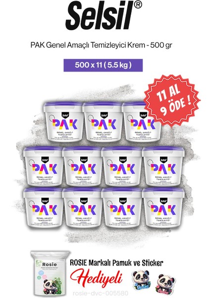 11 Al 9 Öde Selsil Pak Genel Amaçlı Temizleyici Krem 500 gr ve Rosie Pamuk