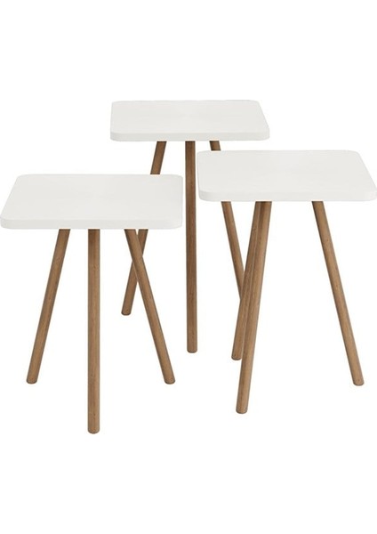 Ahşap Ayaklı Kare Tasarım Üçlü Zigon Sehpa Karedüz Beyaz modelleri