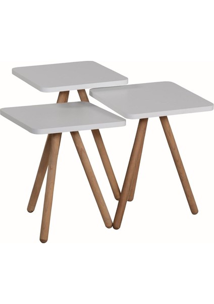 Ahşap Ayaklı Kare Tasarım Üçlü Zigon Sehpa Karedüz Beyaz fırsatları