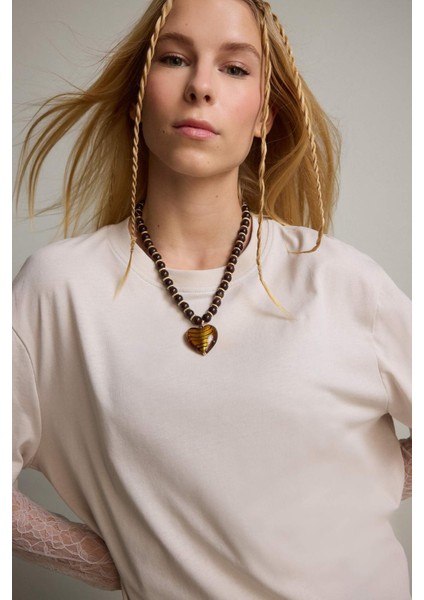 Coool Oversize Geniş Kalıp Bisiklet Yaka Dantel Detaylı Uzun Kollu Tişört E7605AX25AU