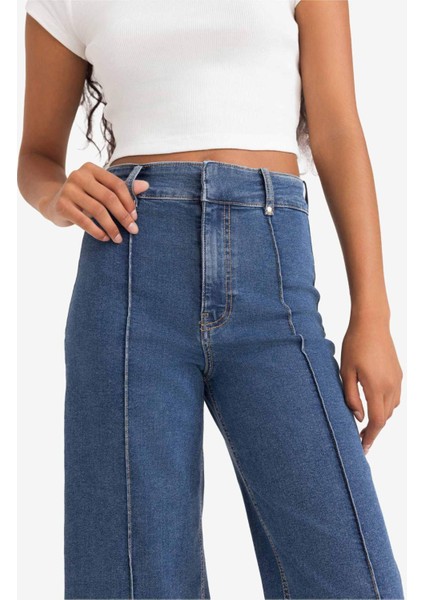 Culotte Yüksek Bel Crop Fit Crop Jean Kar Yıkamalı Pantolon E9160AX25AU
