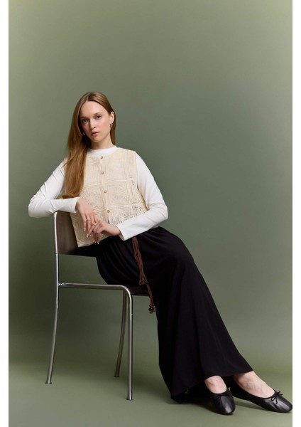 Boxy Fit Bisiklet Yaka Dantel Yelek F1814AX25SM modelleri