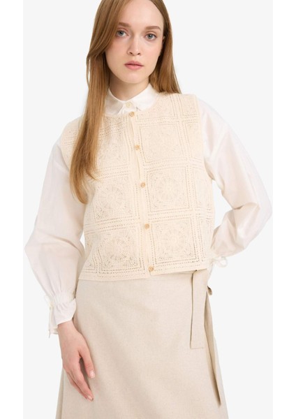 Boxy Fit Bisiklet Yaka Dantel Yelek F1814AX25SM fırsatları