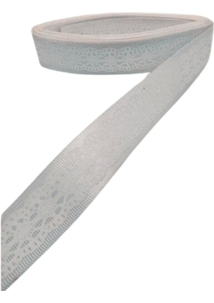 Tafta Dantel Görünümlü Kurdele Gri 25 mm 10 Metre