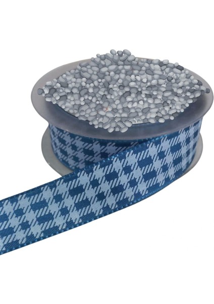 Tafta Ekoseli Kurdele 25 mm Indigo 1 Metre