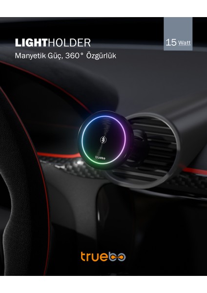 LightHolder Magsafe Şarjlı RGB Araç Telefon Tutucu