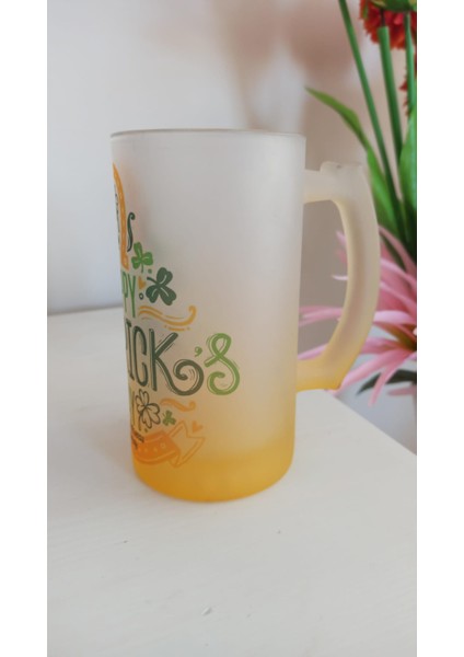 Vintage Orca Coatings ''happy&t.patrıck&day Buzlu Cam Dev Kupa Bardak