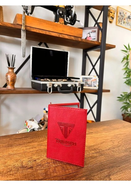 Triumph Baskılı Deri Dikişli Araç Ruhsat Kılıfı Kabı Oto Ruhsatlık Araba Ruhsat Koruyucu