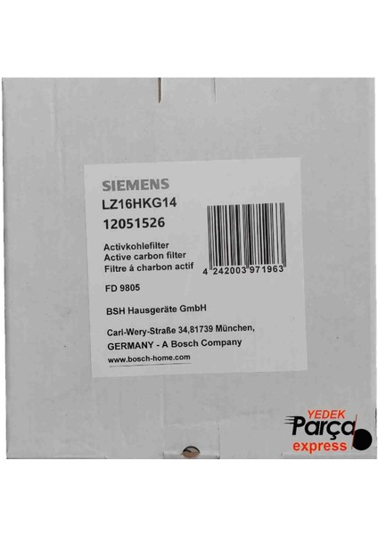 Siemenss Bacasız Kullanım Için Yüksek Performans Karbon Filtre 12051526