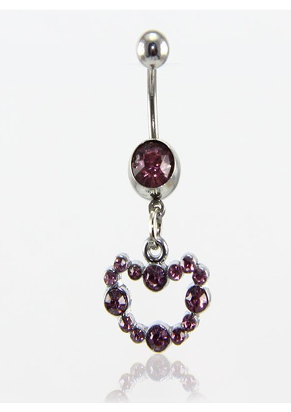 Pembe Taşlı Kalp Göbek Piercing K2