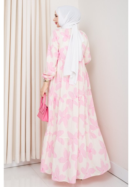 Kadın Büyük Beden Çiçek Desenli Düğmeli Kat Kat Elbise modelleri