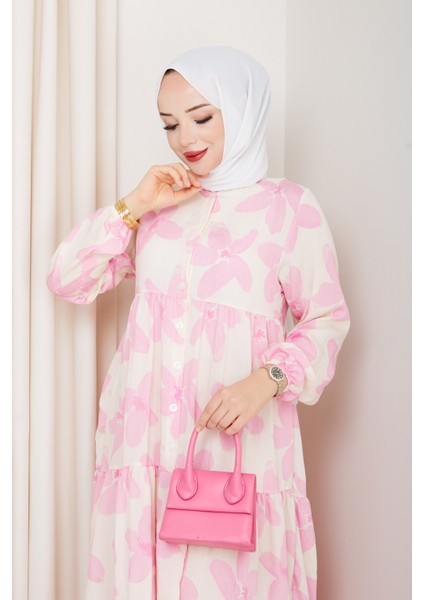 Kadın Büyük Beden Çiçek Desenli Düğmeli Kat Kat Elbise fırsatları