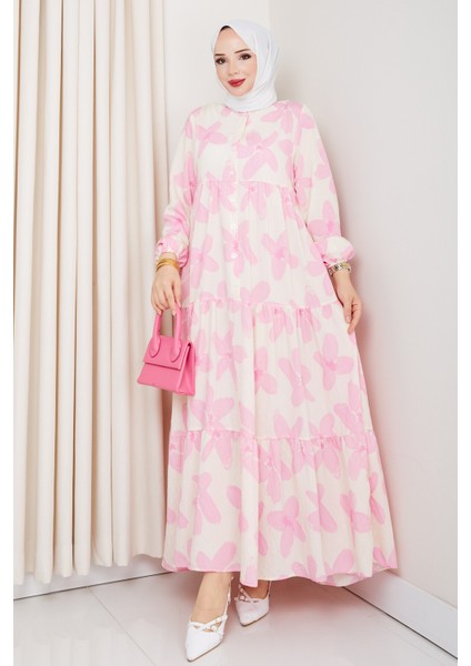 Kadın Büyük Beden Çiçek Desenli Düğmeli Kat Kat Elbise indirimleri