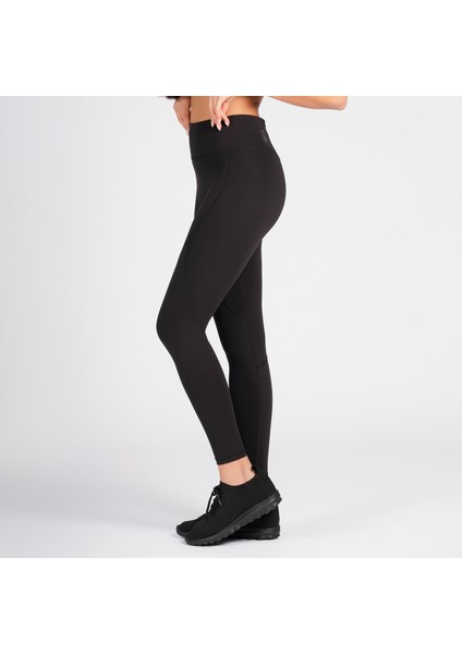 Siyah Yüksek Bel Arka Cepli Toprlayıcı Kadın Spor Taytı