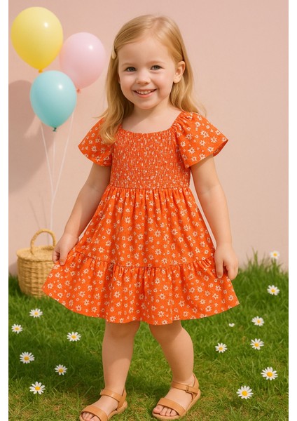 Kız Çocuk Çiçek Desenli Yazlık Elbise, Kız Çocuk Elbise indirimleri