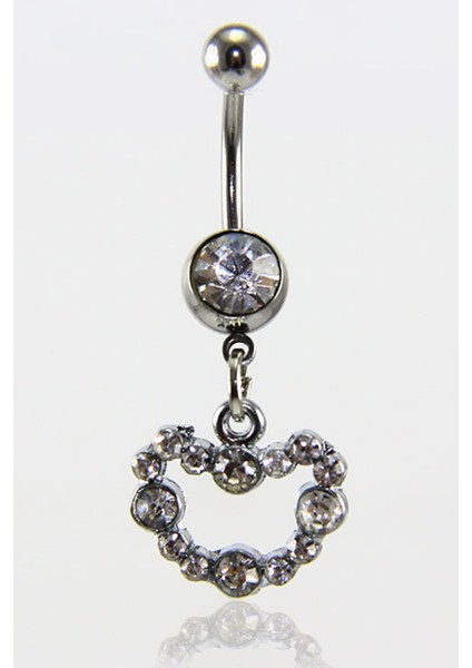 Beyaz Taşlı Kalp Göbek Piercing K2