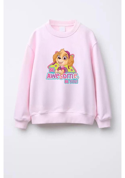 Kız Çocuk Paw Patrol Baskılı 3 Iplik Kumaş Pamuklu Sweatshirt
