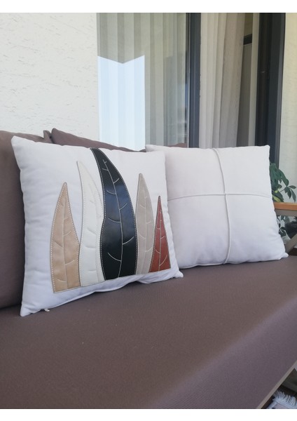 Deri Yapraklı Lüx Kırlent Kılıfı 2'li Set