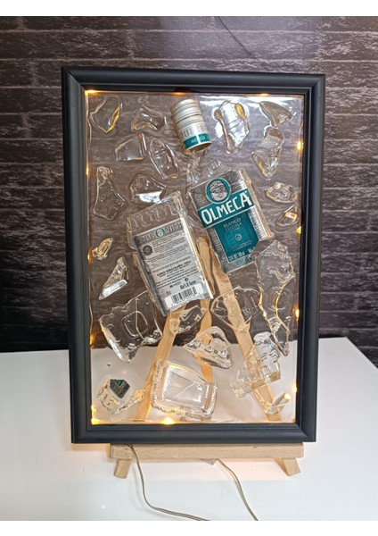 Zaykırıksanat Cam Şişe Kırık Sanat Derin Çerçeveli Dekoratif Epoksi Tablo