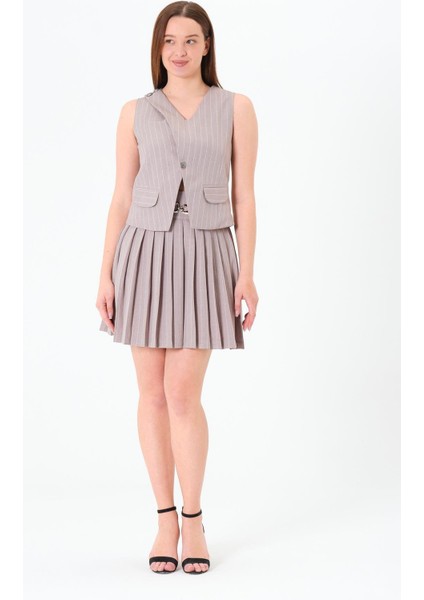 3 Metal Düğmeli Yelek Gri