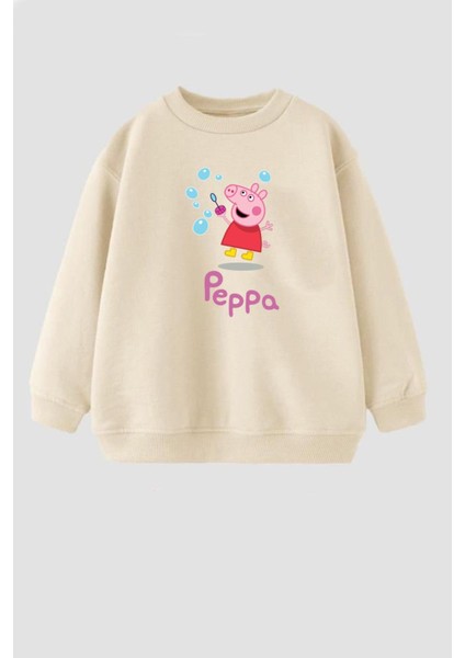 Kız Çocuk Peppa Baskılı 3 Iplik Kumaş Pamuklu Sweatshirt