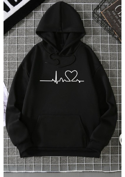 Heart Ön Baskılı Pamuklu Unisex Sweatshirt