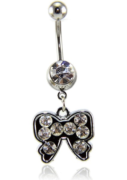 Beyaz Taşlı Kelebek Göbek Piercing K1