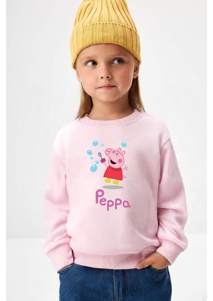 Kız Çocuk Peppa Baskılı 3 Iplik Kumaş Pamuklu Sweatshirt