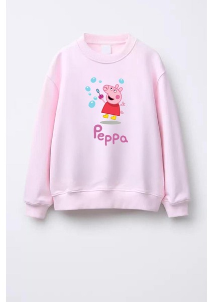 Kız Çocuk Peppa Baskılı 3 Iplik Kumaş Pamuklu Sweatshirt fiyatları