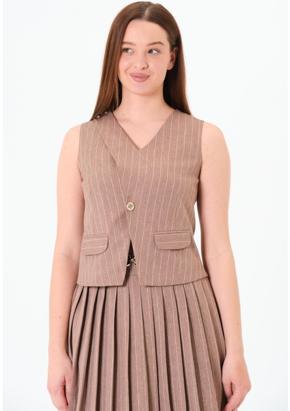 3 Metal Düğmeli Yelek Kahverengi fiyatları