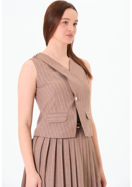 3 Metal Düğmeli Yelek Kahverengi fırsatları