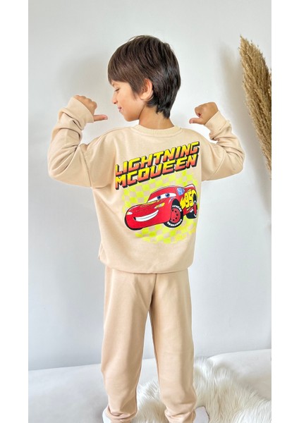 Matu Kids Bej Renk Şimşek Mcquenn Baskılı 3 Iplik Erkek Çocuk Eşofman Takım 3/10 Yaş modelleri