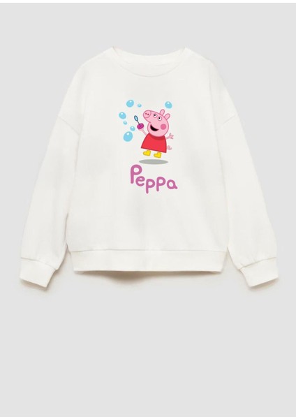 Kız Çocuk Peppa Baskılı 3 Iplik Kumaş Pamuklu Sweatshirt