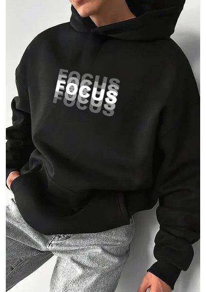 Focus Ön Baskılı Içi Pamuklu Unisex Erkek Sweatshirt