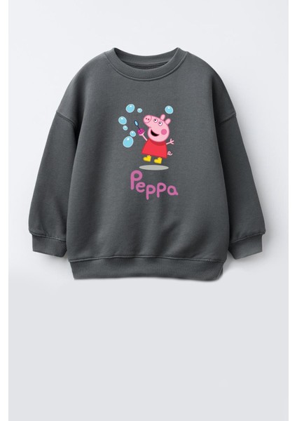 Kız Çocuk Peppa Baskılı 3 Iplik Kumaş Pamuklu Sweatshirt