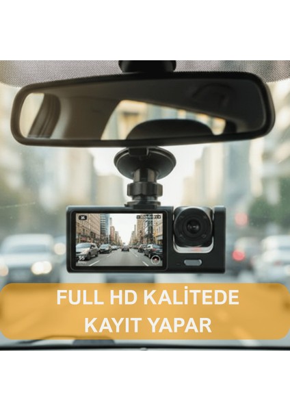 Blackbox Araç Içi Kamera Trafik Kamerası Mikrofonlu Yol Takip 3 Kamera Sürücü Yol Ekranlı Kamera Kayıt Cihazı Siyah modelleri