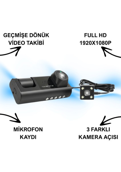 Blackbox Araç Içi Kamera Trafik Kamerası Mikrofonlu Yol Takip 3 Kamera Sürücü Yol Ekranlı Kamera Kayıt Cihazı Siyah fırsatları