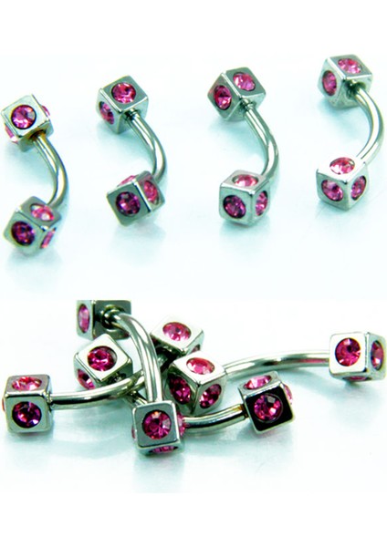 Renkli Taşlı Küp Uçlu Kaş Piercing K3