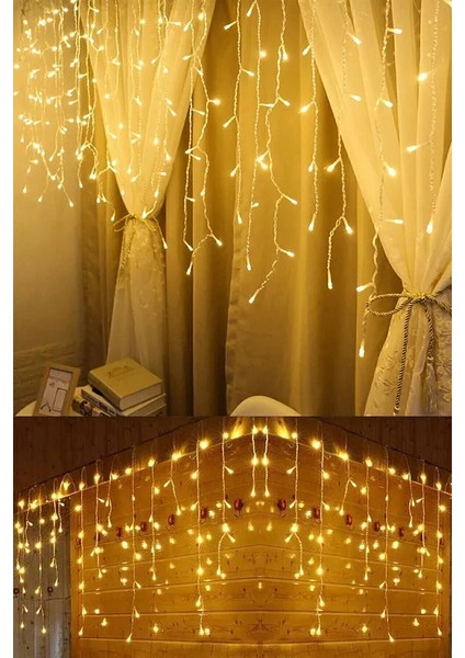 16 Saçaklı 4 mt Dekoratif 96 LED Işık Sarkıt Sarı Renk Ip Perde Iç Mekan Dış Mekan Perde LED fiyatları