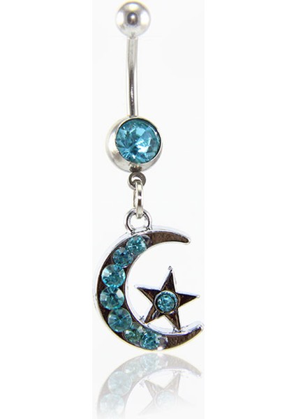 Turkuaz Taşlı Ay Yıldız Göbek Piercing K2