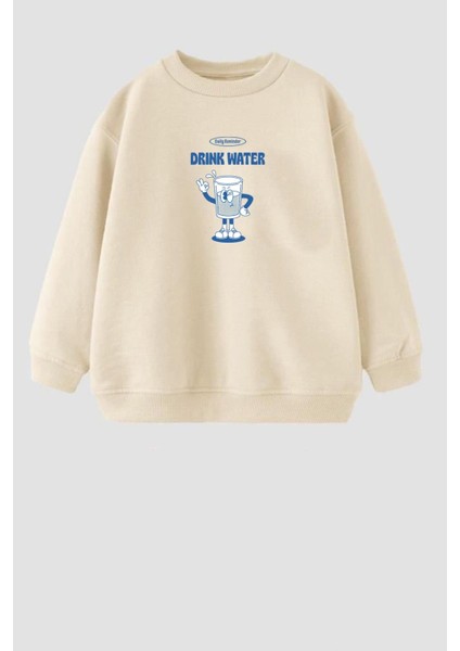 Unisex Baskılı 3 Iplik Kumaş Bisiklet Yaka Sweatshirt