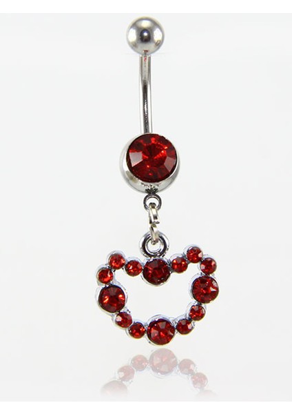 Kırmızı Taşlı Kalp Göbek Piercing K1