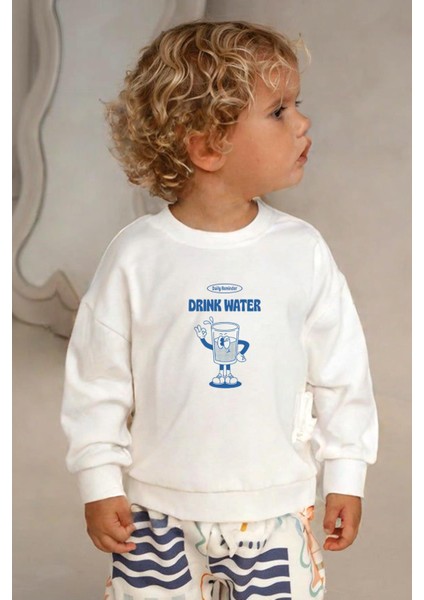 Unisex Baskılı 3 Iplik Kumaş Bisiklet Yaka Sweatshirt