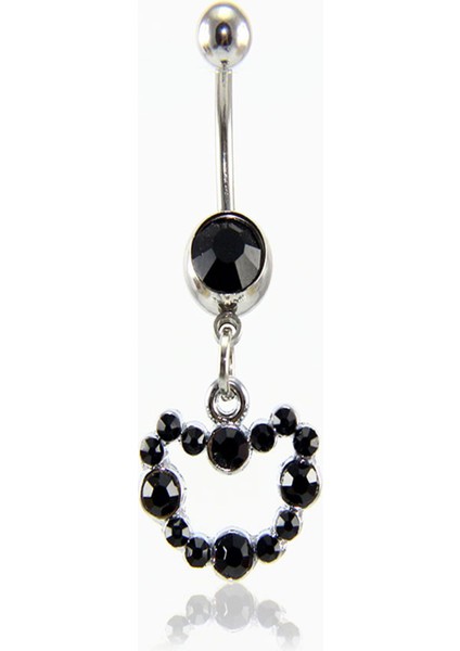 Siyah Taşlı Kalp Göbek Piercing K2